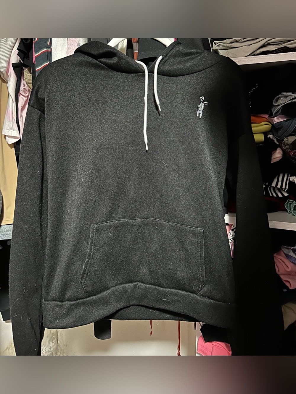 Amazon Women's Black Pullover Hoodie with White Drawstrings